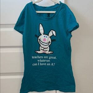 Y2K Happy Bunny Blue Kids Shirt with Bunny Print - Teachers are Great